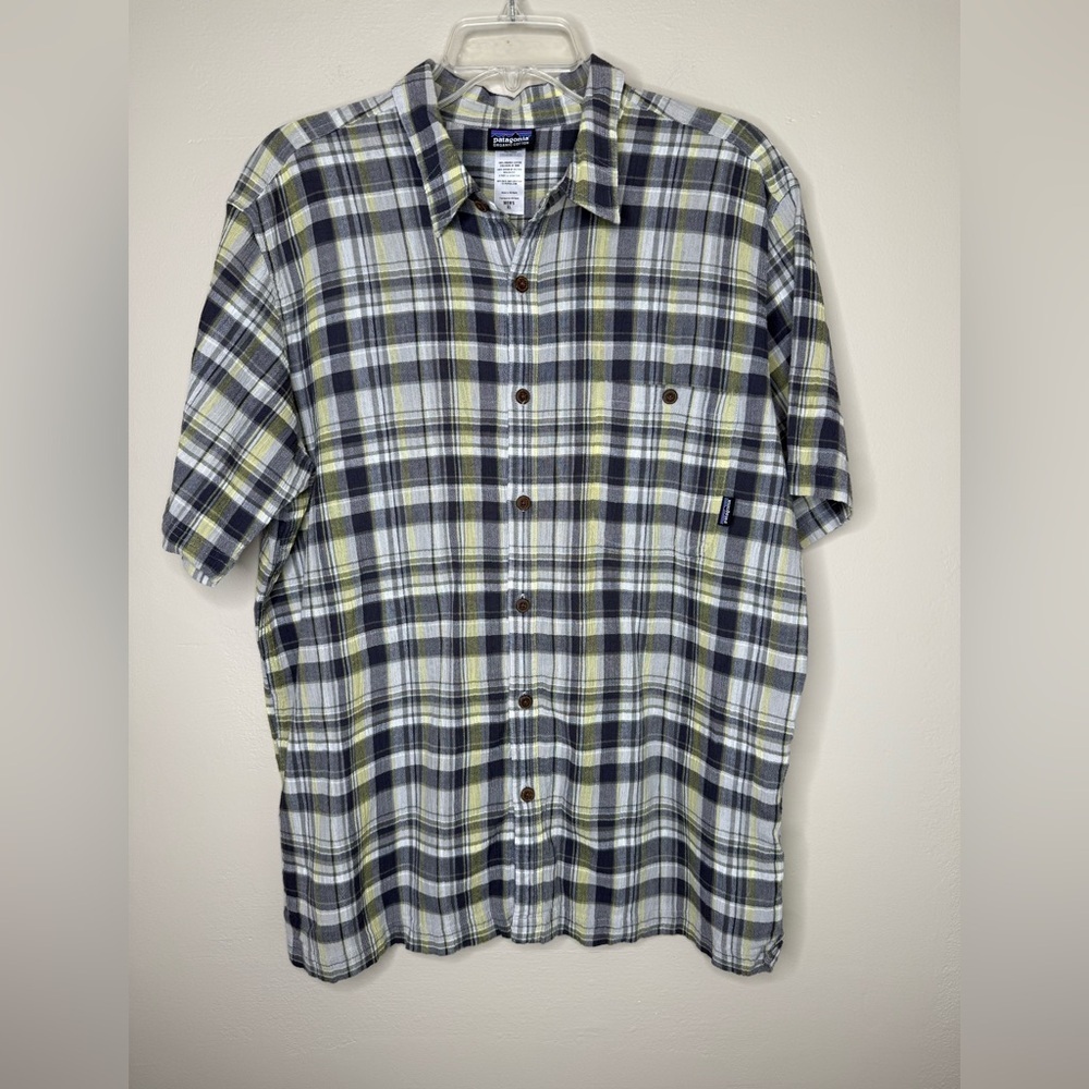 Patagonia Organic Cotton Shirt Short Sleeve Plaid Crinkle Size XL